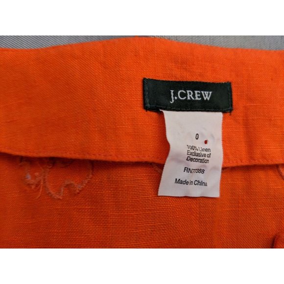 J.Crew Top Orange Linen Tunic Floral Embroidered Hippie Womens Size 0 - Picture 3 of 9